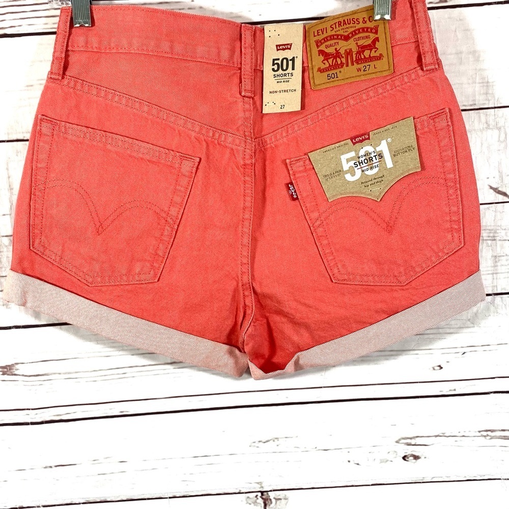 Levis 501 Women’s Shorts Mid Rise Non Stretch Pink - Picture 6 of 11